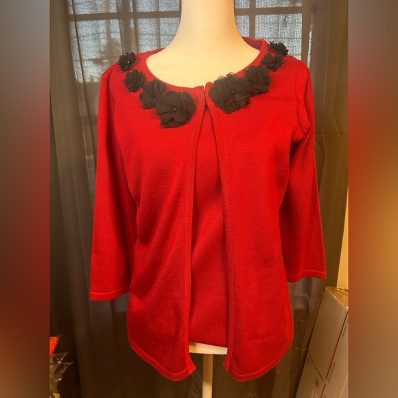 Elementz Red Cardigan with Black Floral Details - Picture 1 of 5